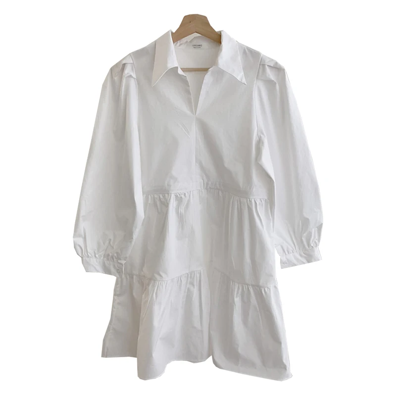 

Spring and Autumn Korean Style Loose French Style Retro Hong Kong Style Dress Waist Slimming Elegant Milk Soft Blue Slim White