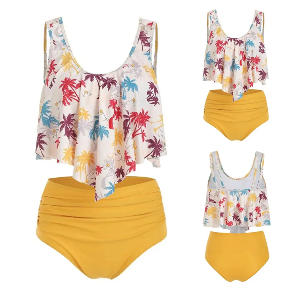 Новый купальный костюм для женщин с пуш-ап рюшами и винтажным принтом дерева