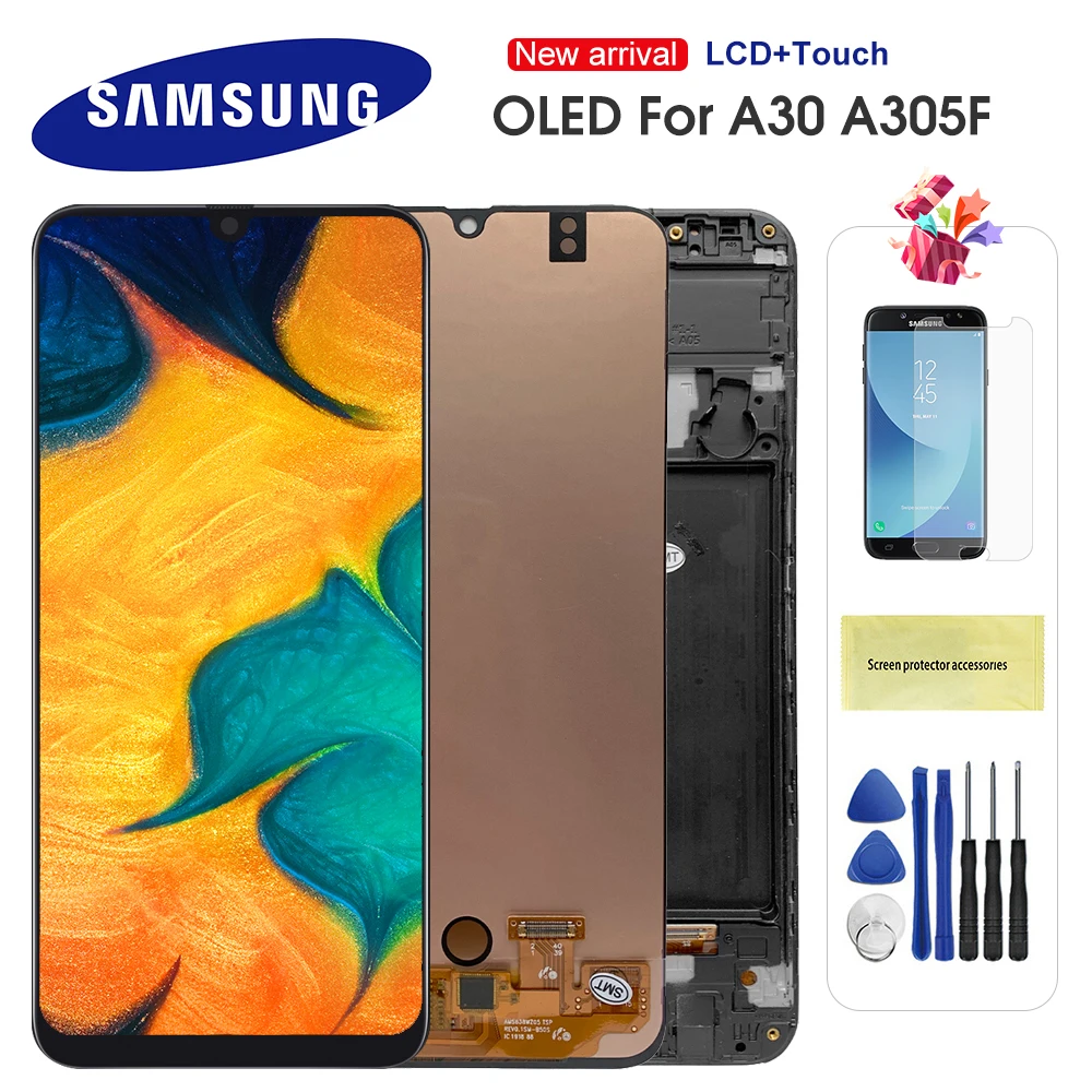 

6.4” Super AMOLED For Samsung Galaxy A30 SM-A305FN/DS A305F/DS A305 LCD Display Touch Screen Digitizer Assembly with Fingerprint