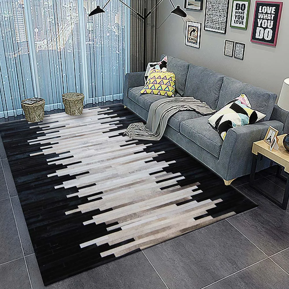 

Luxury Genuine Cowhide Leather Pattern Printed Carpet Skin Fur Patchwork Rug Cow Skin Fur Print Mat For Living Room Villa Carpet