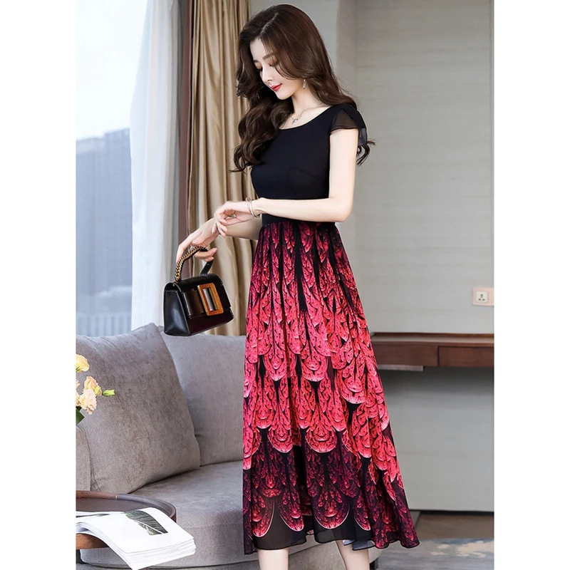 

Women's Printed Dress in the Long Section Of the Slim Slimming Big Swing Skirt Beach Skirt