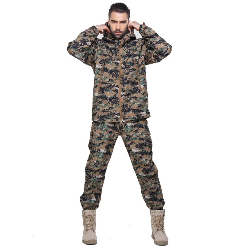 Outdoor Men Softshell Tactical Military Training Fleece Lined Jacket with Hood Woodland Digital Camouflage | Спорт и развлечения