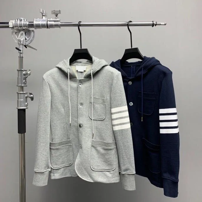 

2021 Fashion Brand Jacket Men British Casual Suit Slim Fit Men's Blazer Spring And Autumn Striped Cotton Hooded Coat