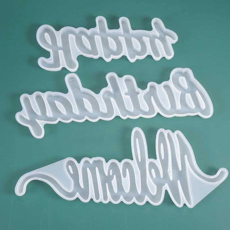 

T84A Crystal Epoxy Resin Mold English Words Doorplate Listed DIY Craft Silicone Mould