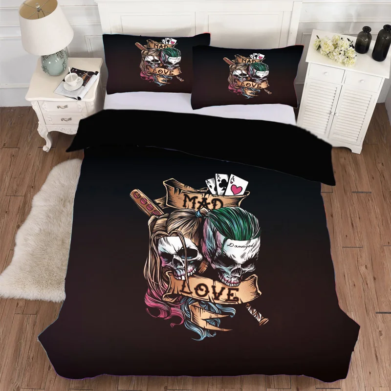 

3D Skull Alien cartoon pattern digital printing 1quilt cover + 1/2 pillowcase double bed quilt cover bedding