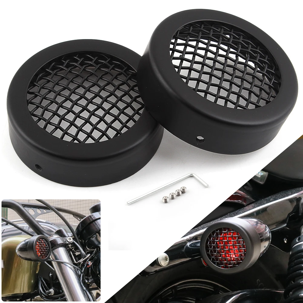 

New Motorcycle 2pcs Black Metal Protector Indicator Blinker Grill Trim Cover Cap Fits for Harley Sportster XL883 XL1200 X48