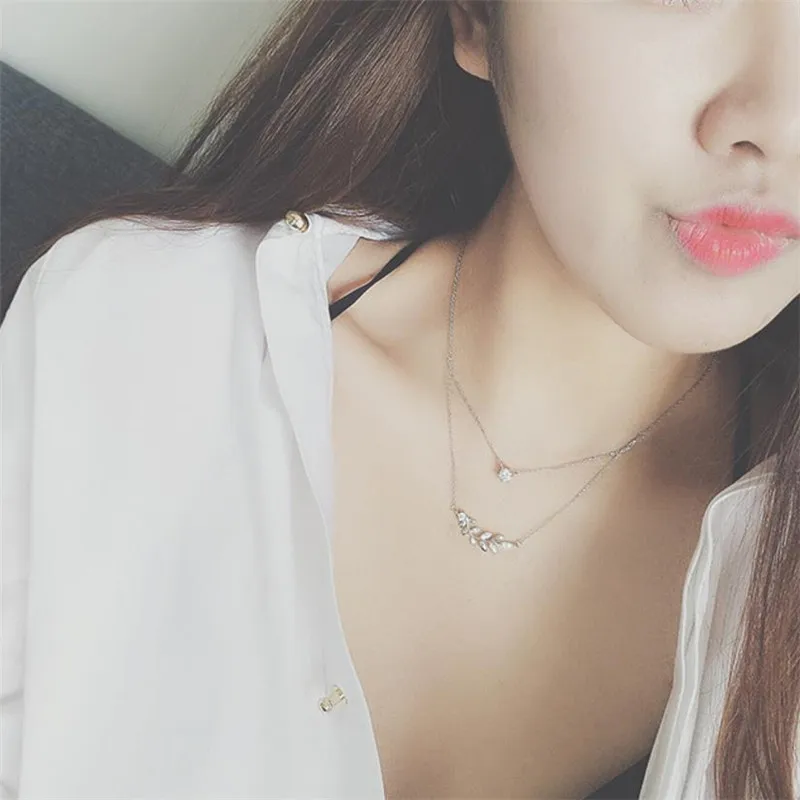 Женское Двухслойное ожерелье до ключиц серебро 925 пробы|Ожерелья| |