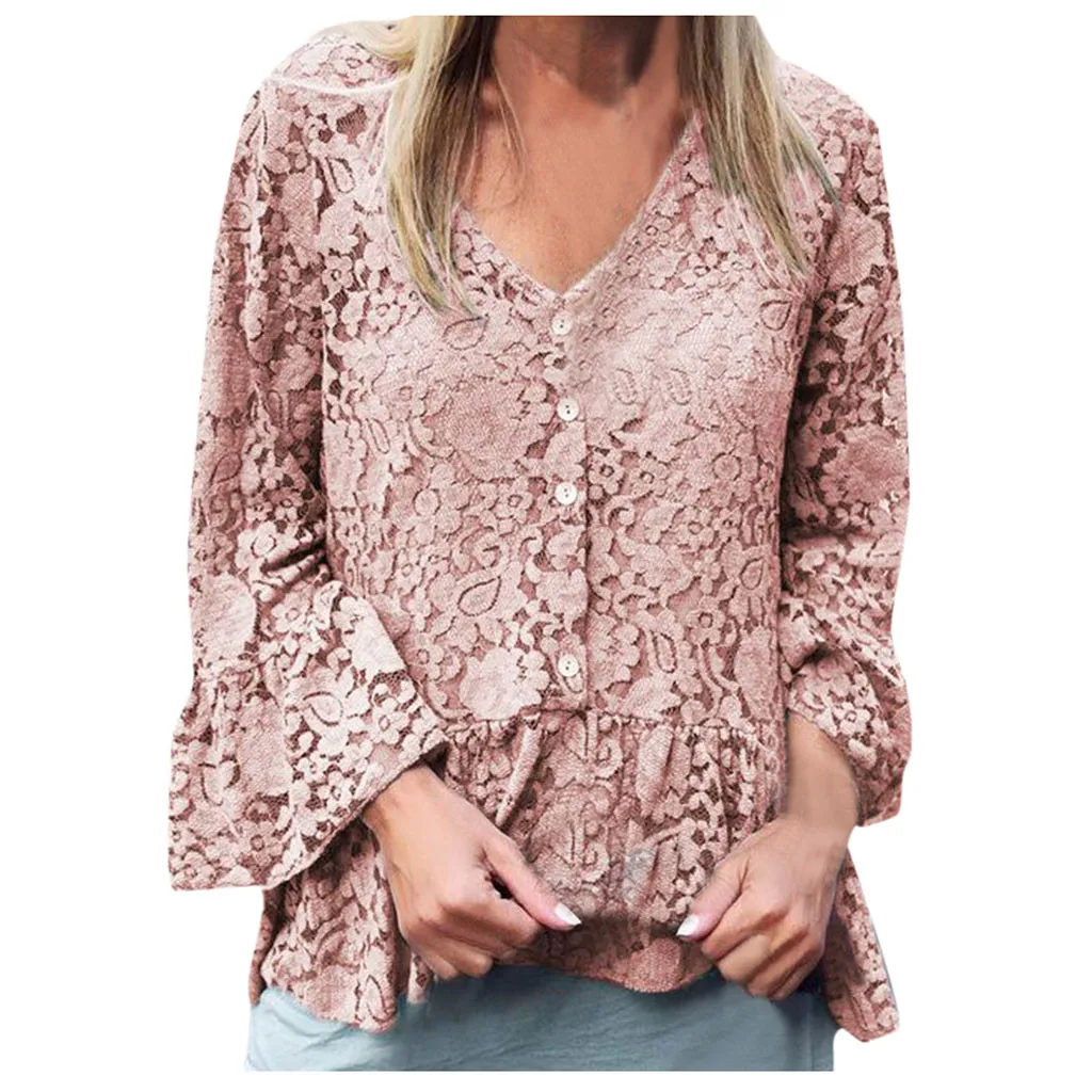 Женская блузка осенняя женская розовая с v образным вырезом длинный рукав