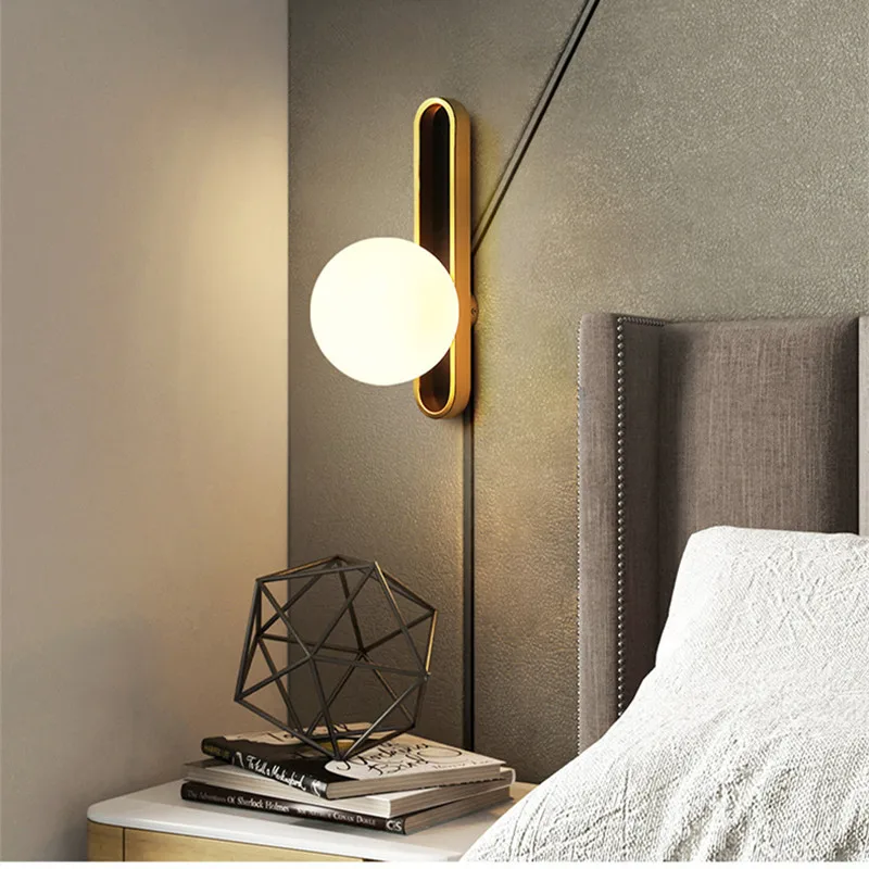 

American minimalist living room wall lamp corridor aisle mirror headlights magic bean glass ball bedroom bedside luxury light