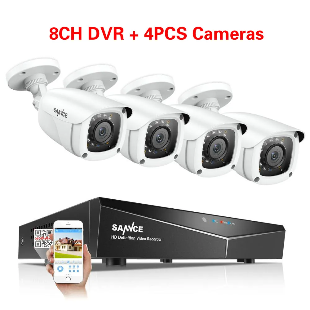 4PCS Cameras SANNCE 8CH 1080P Security CCTV System With 5IN1 1080N DVR 4PCS 8PCS 1080P IR Outdoor Weatherproof Camera Video Surveillance Kit - Цвет: 4PCS Cameras