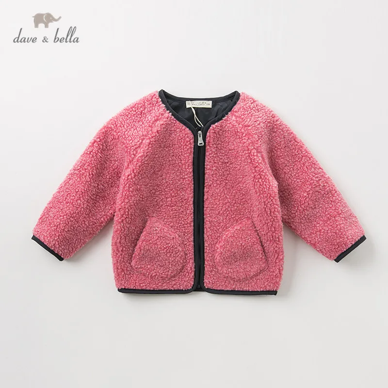 DB11759 dave bella/зимнее милое однотонное пальто на молнии с карманами для маленьких