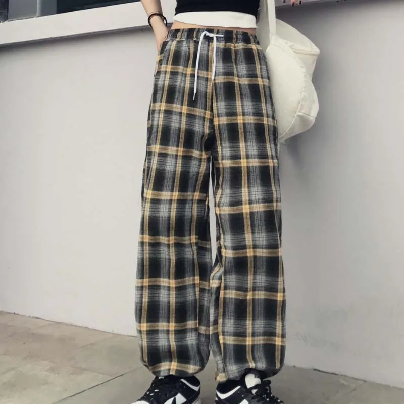 Винтажные клетчатые свободные брюки JMPRS длиной до щиколотки с высокой талией