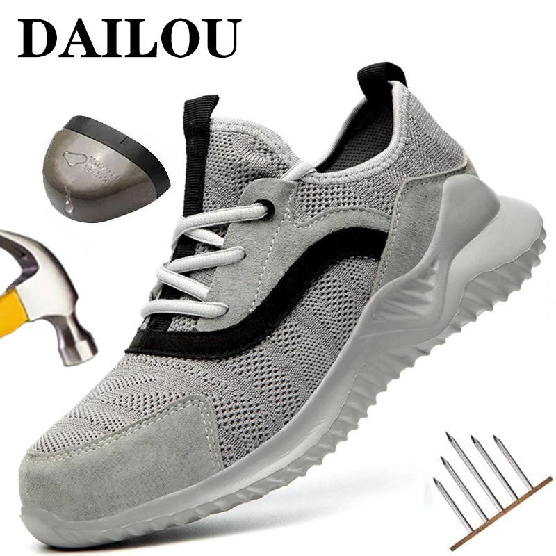 

DAILOU Safety Work Shoes Men's Boots Puncture-Proof Steel Toe Safety Shoes Lightweight Work Safety Boots Men Shoes Sneakers