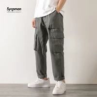 overalls mens pure cotton washed tide brand straight pants military green slim with multiple pockets street wear green cargo