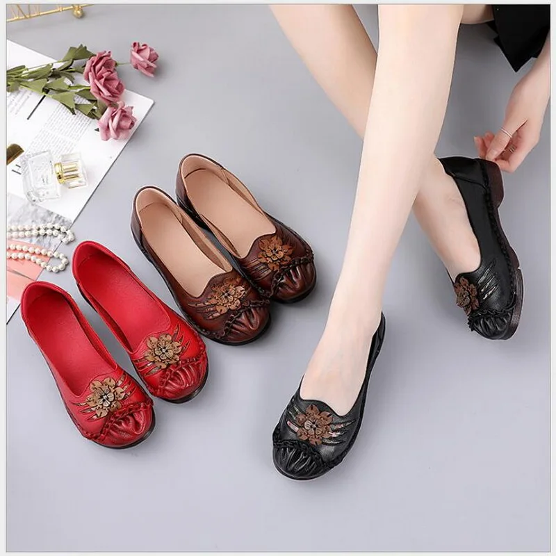 Women Flats Shoes 2020 Genuine Leather Autumn Handmade Comfortable Shoes Women Loafers Summer Soft Leather Shoes