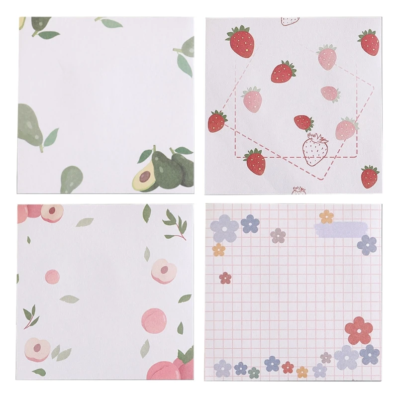 

4pcs Kawaii Cartoon Fruit Memo Pad Sticky Notes Tearable Writing Pads Label Mark Stickers Stationery School Supplies