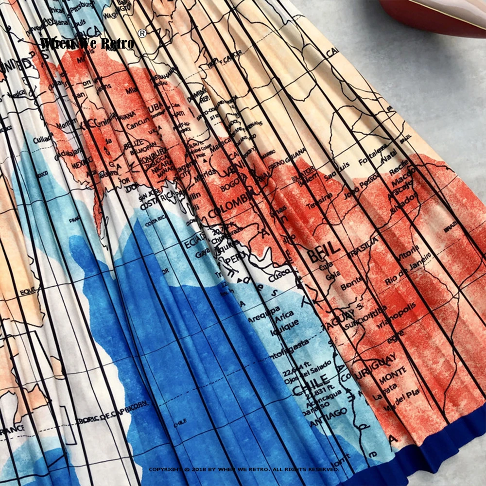 Женская плиссированная юбка средней длины длинная VD2733 с высокой талией и принтом