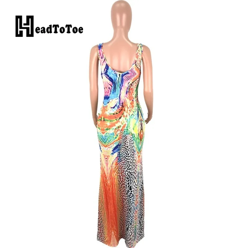 

Print Scoop Sleeveless Mid Waist Pullover Dress