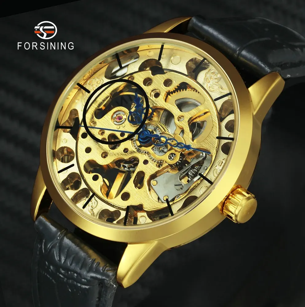 Роскошные золотые мужские механические часы с скелетом FORSINING модные брендовые