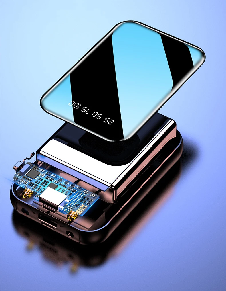 

20000mAh Mini Power Bank Portable Charger Mirror Screen LED Display Powerbank External Battery Pack Poverbank for Mobile Phones