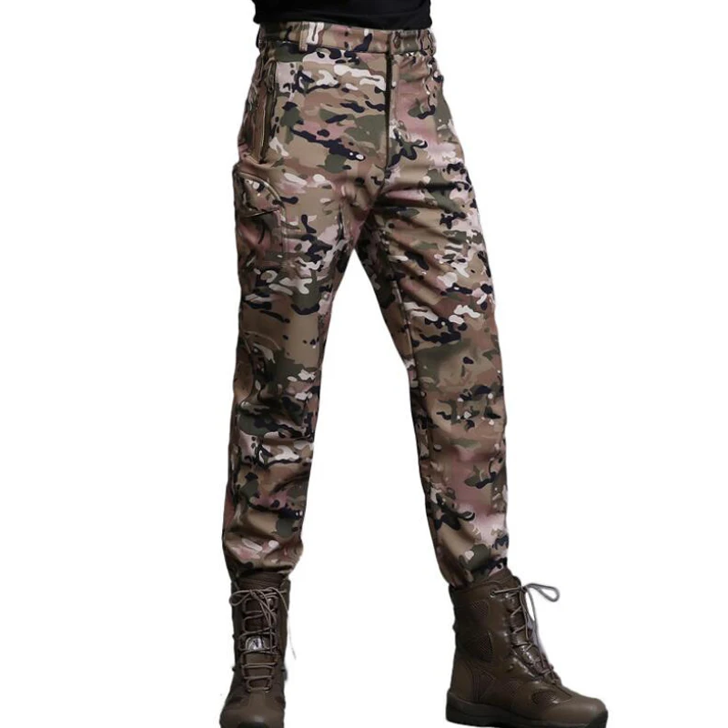

TAD Shark Skin Outdoors Pants Men Waterproof Camouflage Cargo Hunting Pants Mens Sport Joggers Military Tactical Fleece Trousers
