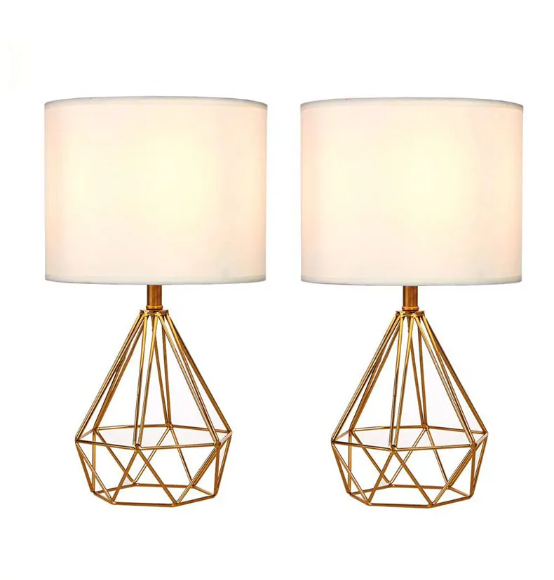 Modern minimalist metal paint rose gold hollow diamond design cloth table lamp personality diamond LED lighting bedroom decor