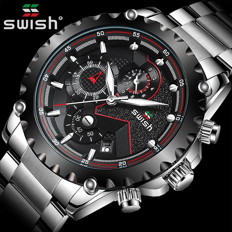 Часы SWISH Мужские кварцевые роскошные брендовые деловые водонепроницаемые