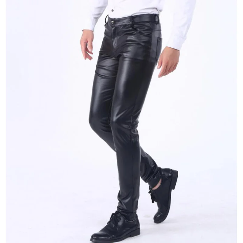 Мужские брюки из искусственной кожи высокого качества обтягивающие