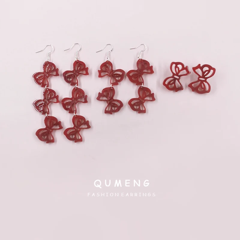 

Корейские милые прекрасные девушки красный бант с длинной бахромой акриловые серьги с подвесками темперамент милые женские вечерние крист...