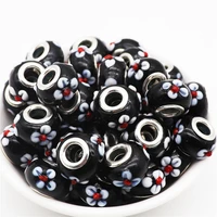 10pcs flower color big hole european loose glass bead charm murano spacer beads fit pandora bracelet necklace for jewelry making
