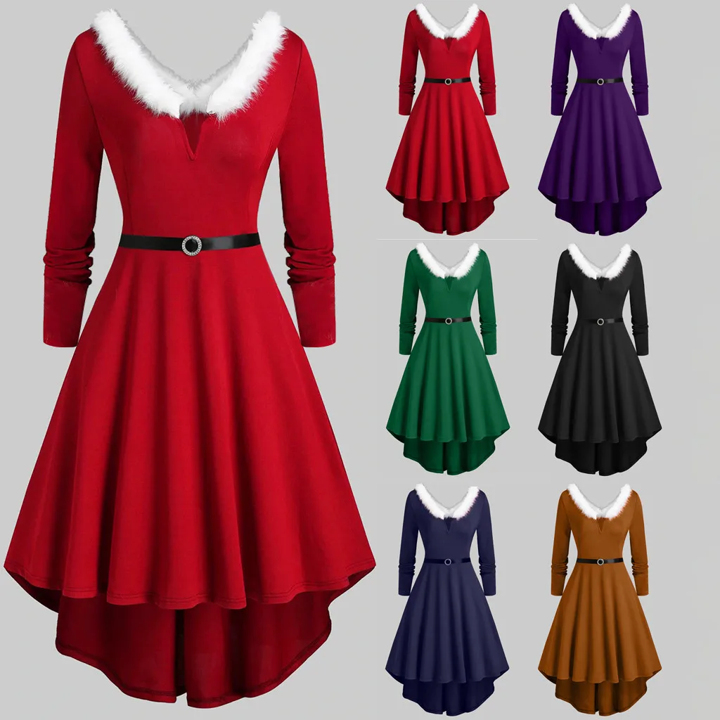 

Christmas Swing Dress Adult Costume Fancy Dress Retro Xmas Red Clothing Xmas Dresses Women Evening Party Vestidos Winter Dresses