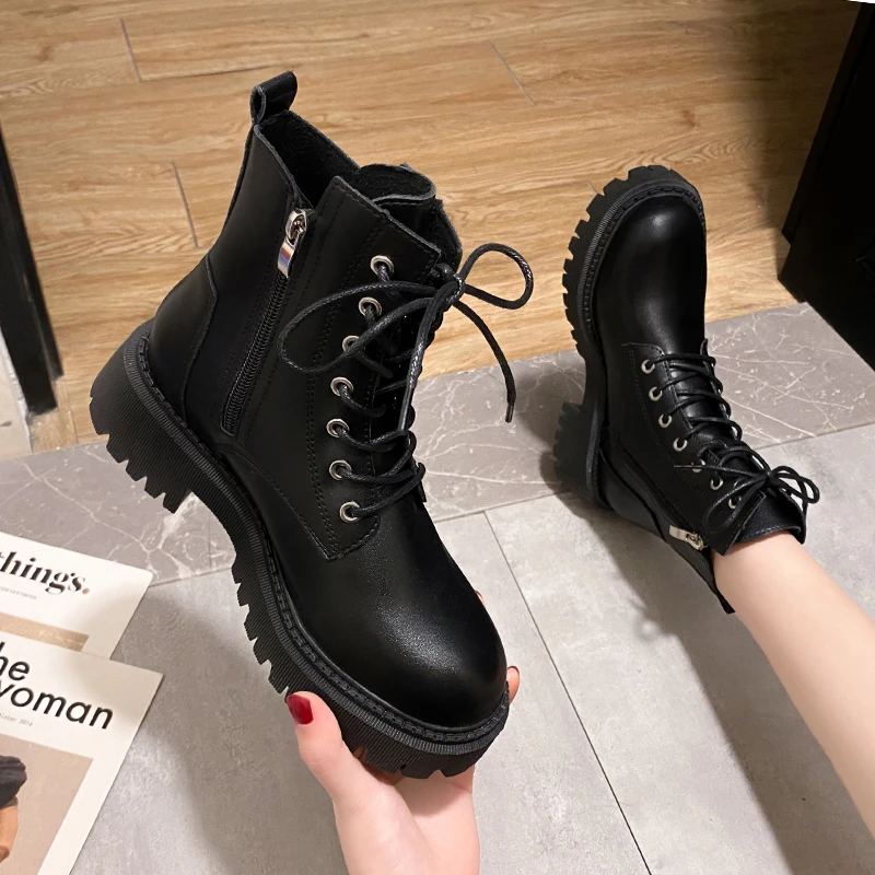 

2022 Side Zipper Laces Women Ankle Boots Suede Leather Women Flat Platform Short Boots Ladies Shoes Fashion Autumn Winter Boots