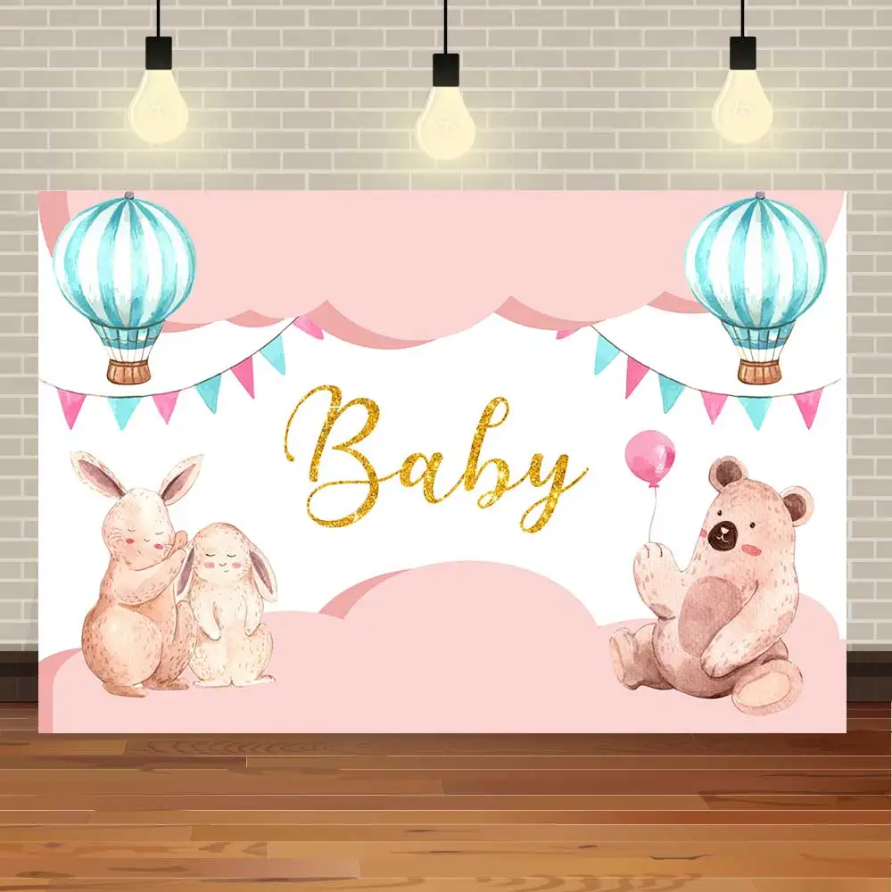 

Фон для фотосъемки с изображением медведя кролика акварельных цветов животных в день рождения NeoBack Baby Shower