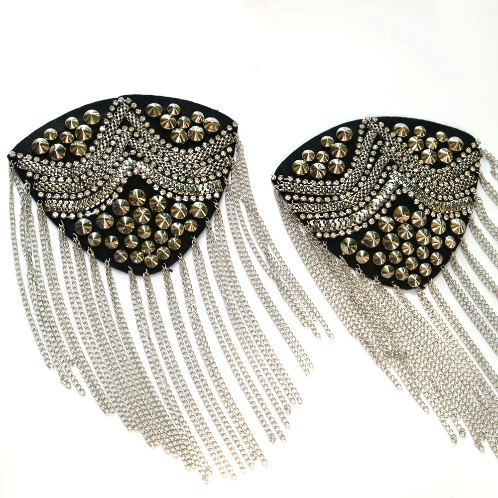 

2pcs/set tassel Beaded epaulette for clothes Punk retro epaulets DIY Fashion Badge Epaulets Shoulder Patches appliques