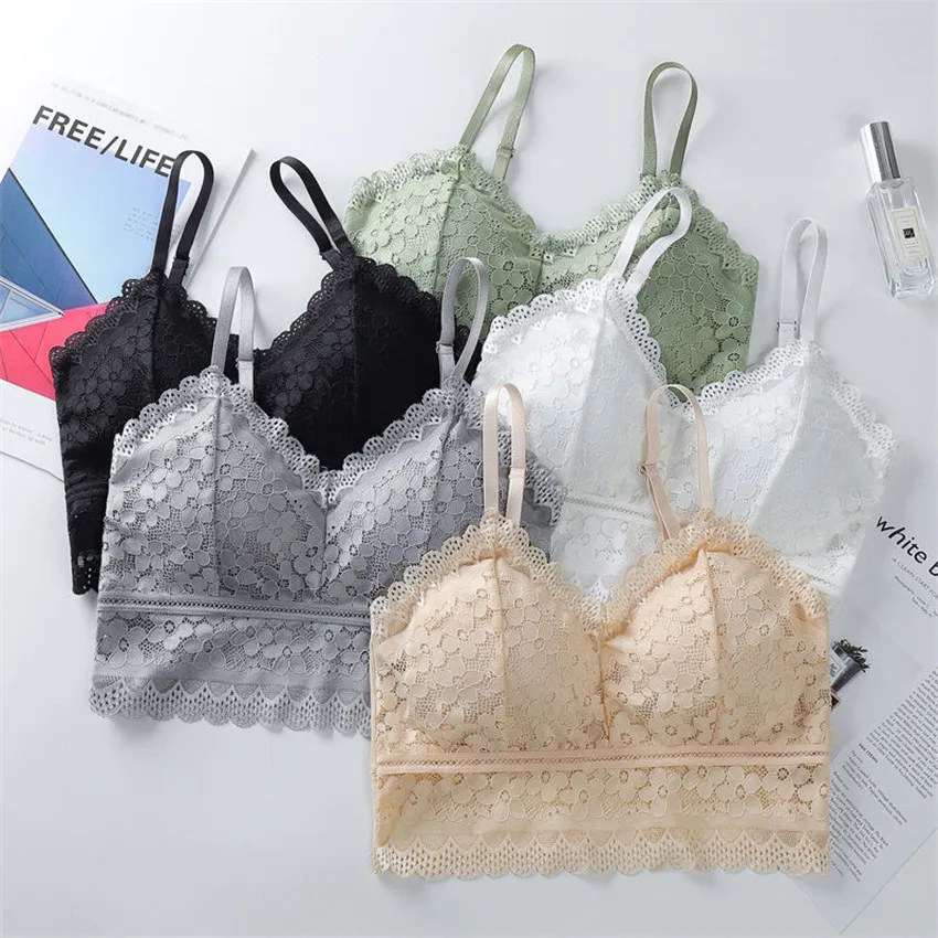 

Women Wire Free Bra Black White Lace Seamless Underwear Backless Padded Sexy Breathable Bralette Lingerie Ultrathin Bra Female