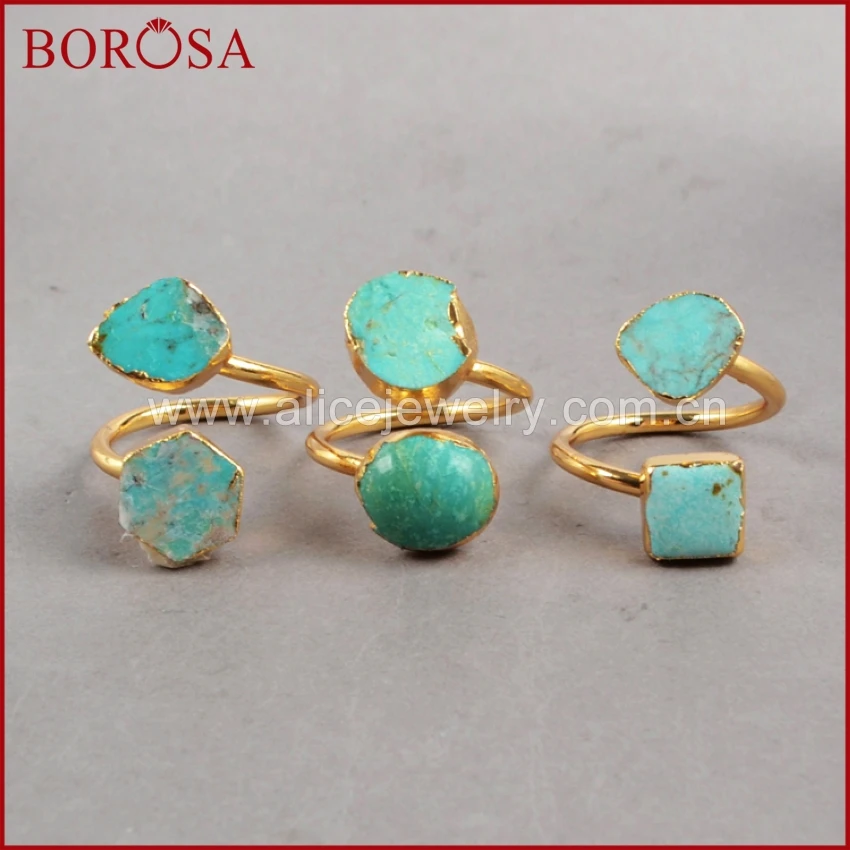 BOROSA CAN PASS GIS CHECK Vintage 100% Natural Turkish Stone Ring Golden Ring Geniue Turquoises Blue Stone Rings for Women G0183