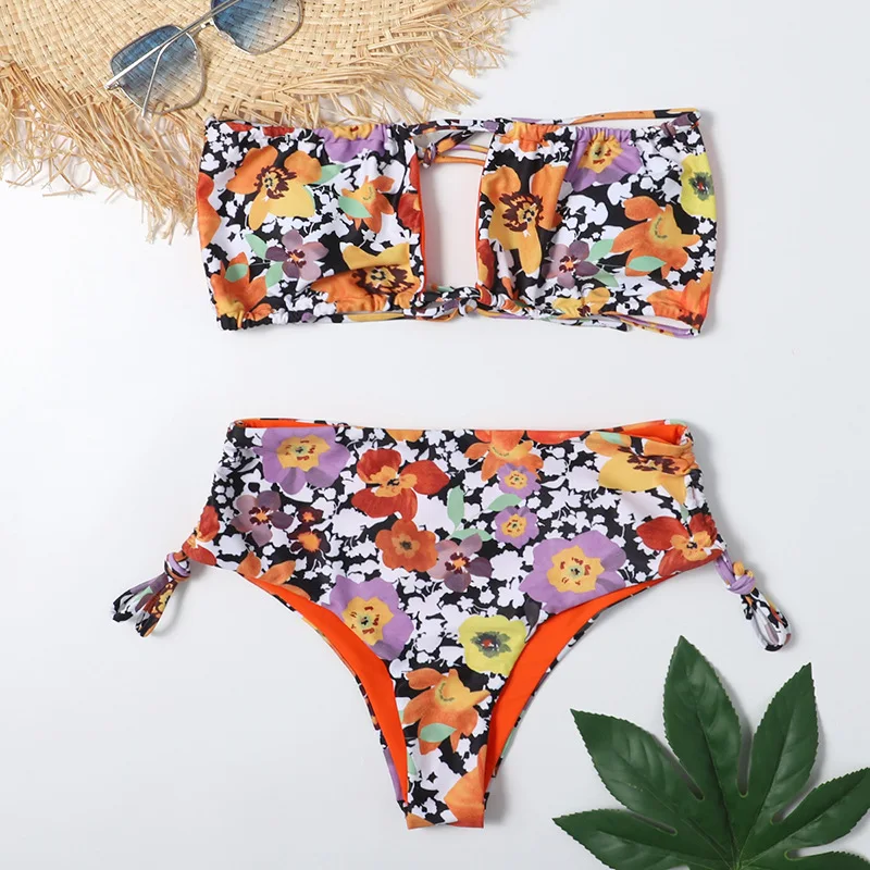 

2021 New Seperate Bandeau Printed Bikini 2020 Woman Bathing Suits Swim Shorts Set Bikini Cute Swimsuit for Womens