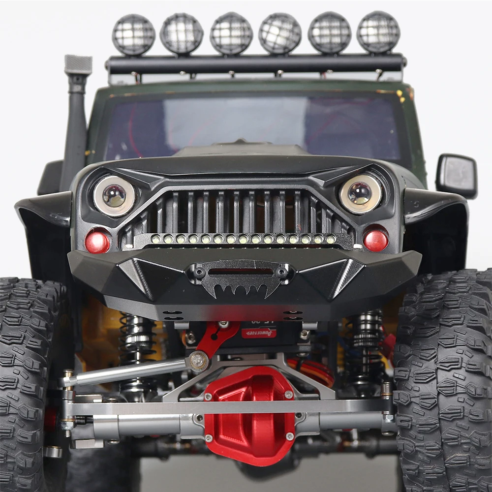 Металлический передний и задний бампер с основой под лебедку и светодиодным освещением для 1:10 RC Crawler Axial SCX10 II 90046 90047 Wrangler JK RGT 86100 TRX-4.