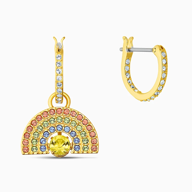 

Fashion SWA Earrings New SPARKLING DANCE Rainbow Pierced Earrings Colorful Crystal Gold Earrings Female Romantic Jewelry Gift