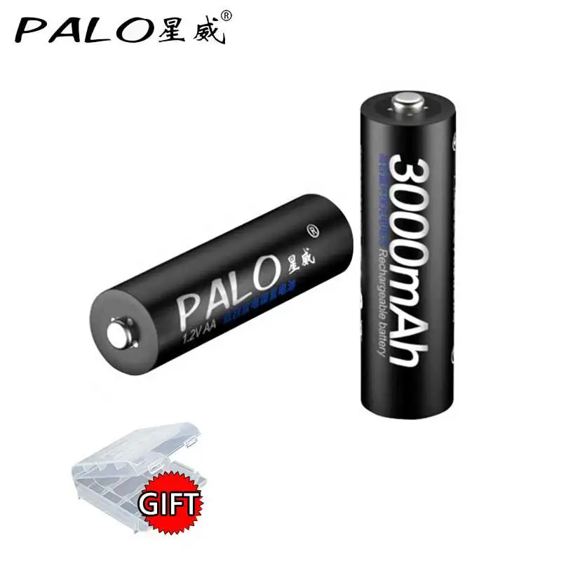 black 2х AA 3000mAh 1,2 V качественная никель-металл-гидридная аккумуляторная батарея AA 3000mAh PALO Recarregavel 2A Baterias Bateria Batterie - Цвет: black