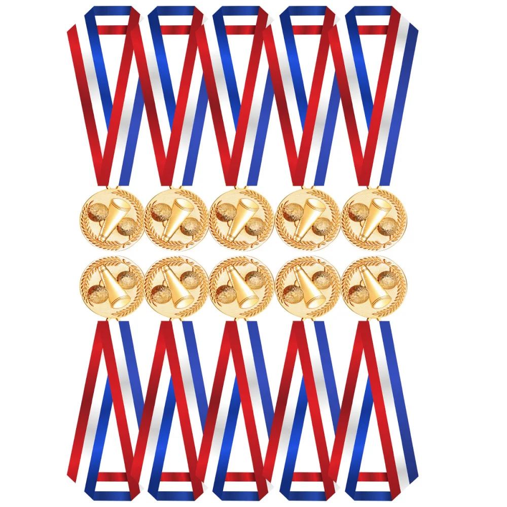 

10PCS Creative Award Medals Universal Metal Medals with Lanyard for Sports Academics Competition Cheerleading (Gold Medal)