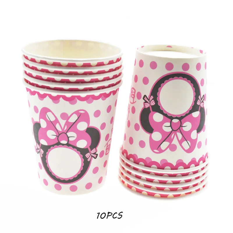 10pcs cups Вечерние принадлежности с Минни Маус, детские одноразовые столовые приборы, тарелки, чашки, баннеры, свадебные украшения, подарок на день рождения ребенка - Цвет: 10pcs cups
