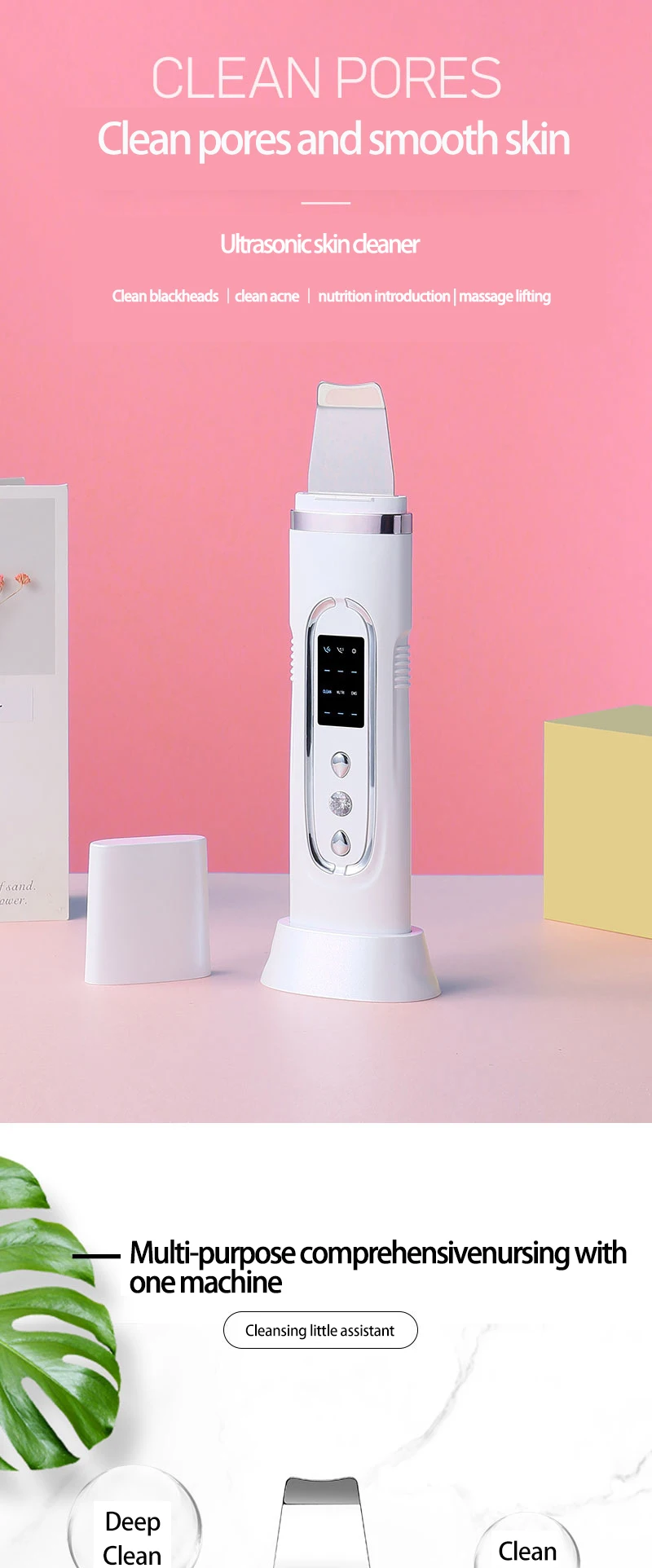 

Facial cleanup Ultrasonic peeling machine Pore cleaner EMS pulse micro electric vibration radio frequency beauty equipment