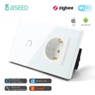 Новый сенсорный выключатель Bseed Zigbee, стандартная розетка европейского стандарта, 1 клавиша, 3 цвета, прозрачная стеклянная панель, для домашнего ремонта