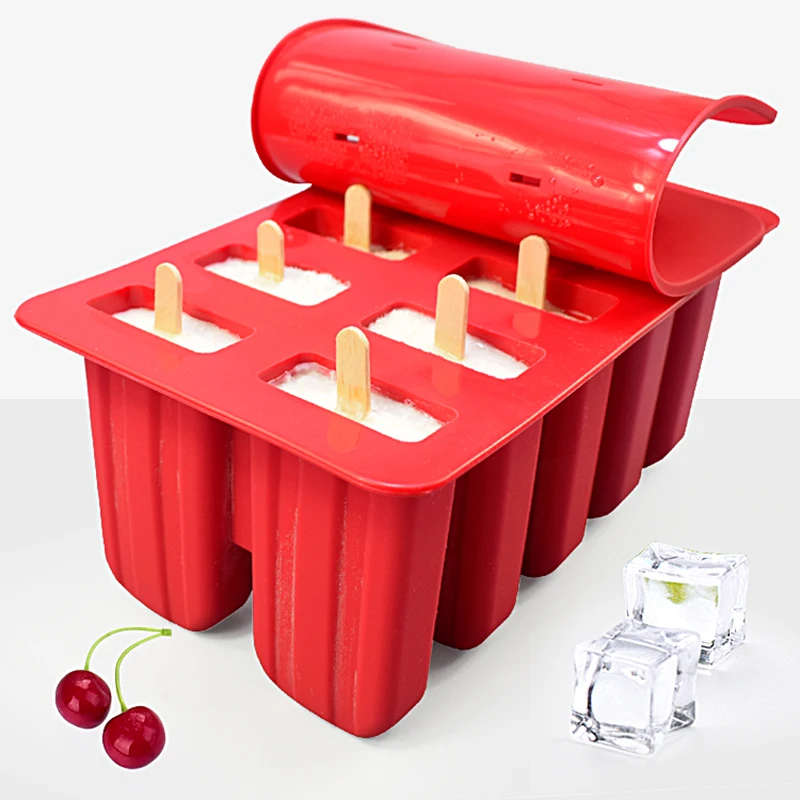 

10 Cell Childhood Silicone Ice Cream Cube With Cover Tray Popsicle Molds Reusable Pop Lolly Frozen Mold Pan Kitchen Tools sticks