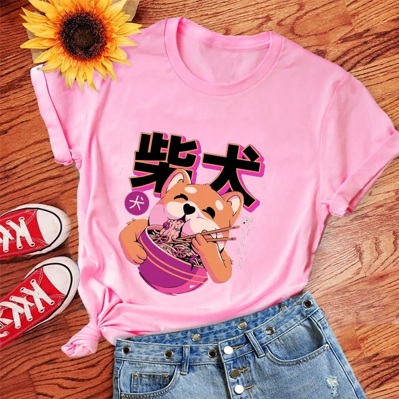 

Plus Size Women's Tops T Shirt Shiba Noodles Print Kawaii Women Girls T-shirt Graphic Funny Tshirt T Shirt Femme Summer Top Tees