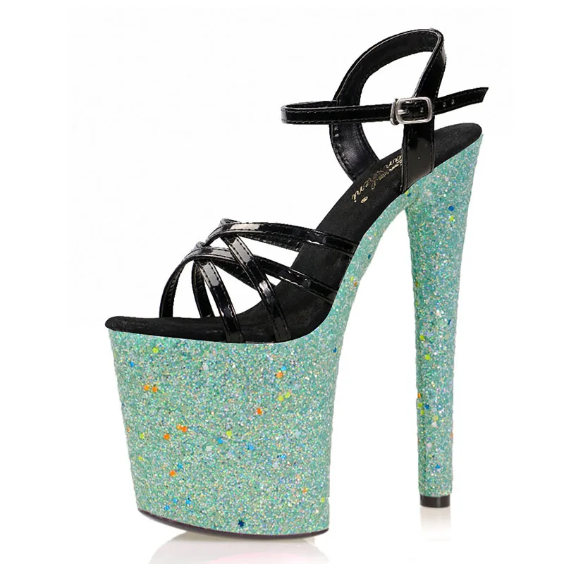 

Mclubgirl Summer Green 20CM Model Sexy Pole Dance Catwalk Sandals Sexy Nightclub Platform High Heels Sandals For Women LYP