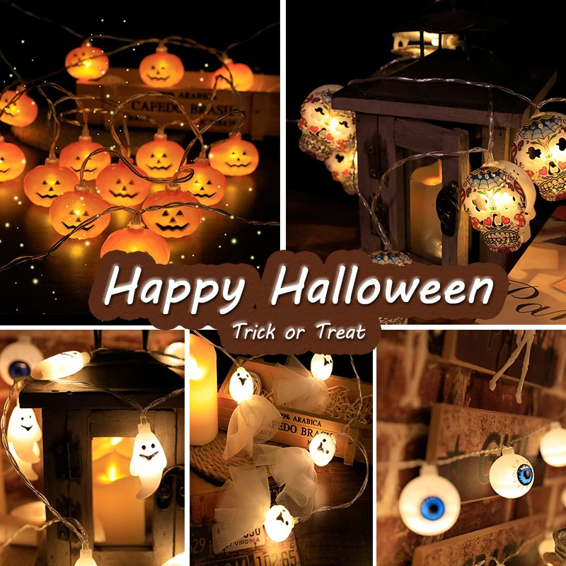 

2M 10LEDS Halloween LED String Halloween Lights Pumpkin Skull Bat DIY Hanging Lamps Halloween Decoration For Home Holiday Party