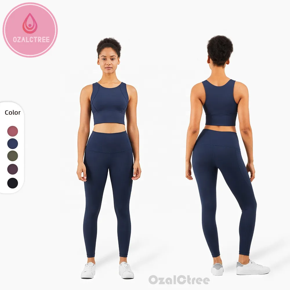 

OzalCtree Workout Yoga Gym Fitness Set High Impact Padded Sports Bras Running Racerback crop Tops Built-Up Yoga Sports Pant