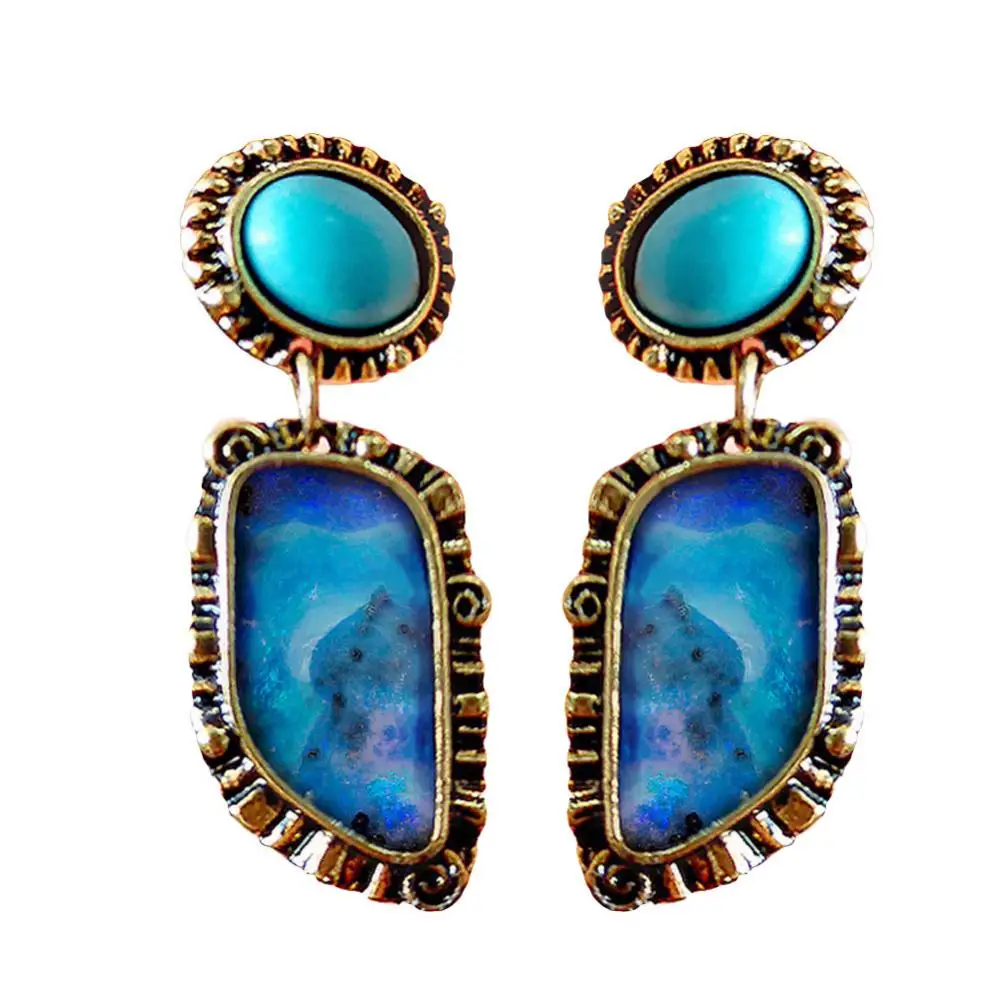 

Hot Sales!!Vintage Women Faux Turquoise Inlaid Geometric Dangle Ear Stud Earrings Jewelry